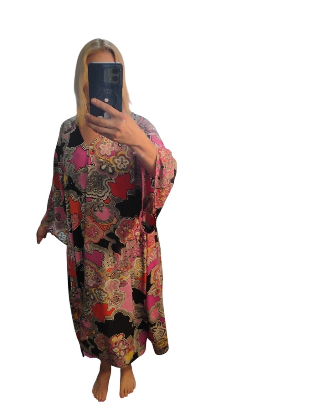 Natori Pink, Black & Yellow Floral-Print Dress - Picture 2 of 4